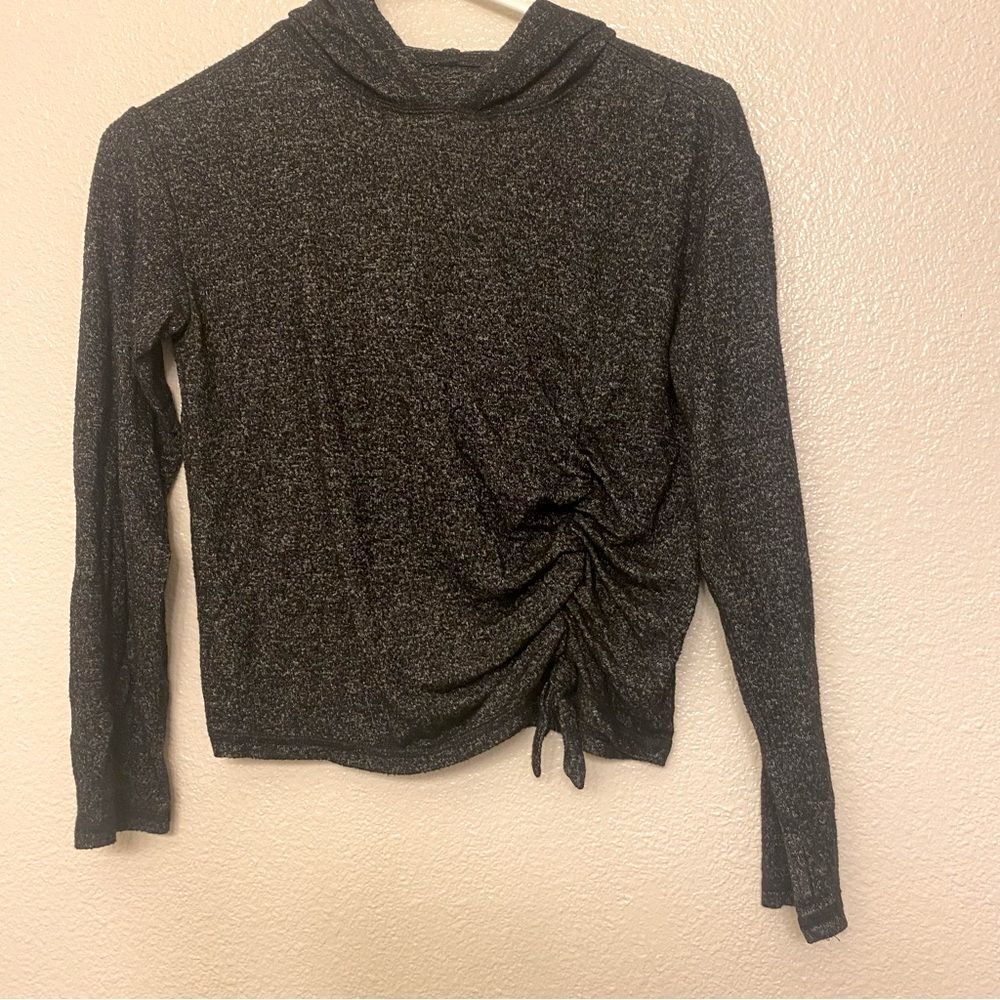 Zella girls black lightweight hoodie top stretch knit long sleeve M 8/10